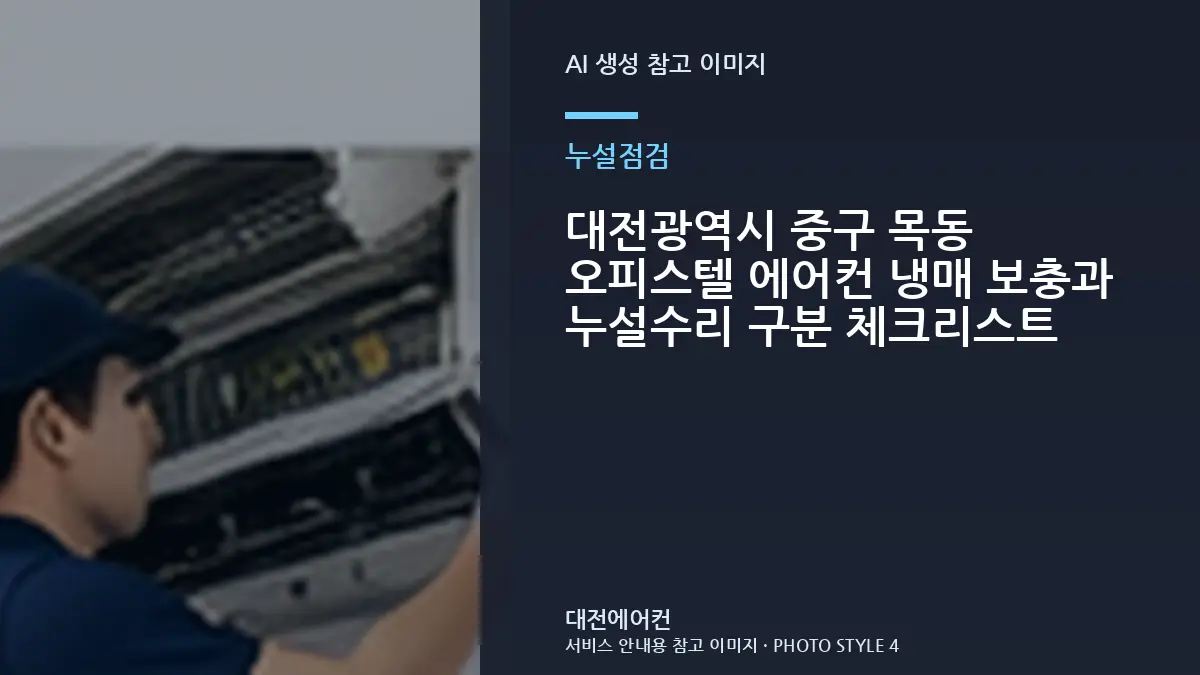 대전광역시 중구 목동 오피스텔 에어컨 냉매 보충과 누설수리 구분 체크리스트