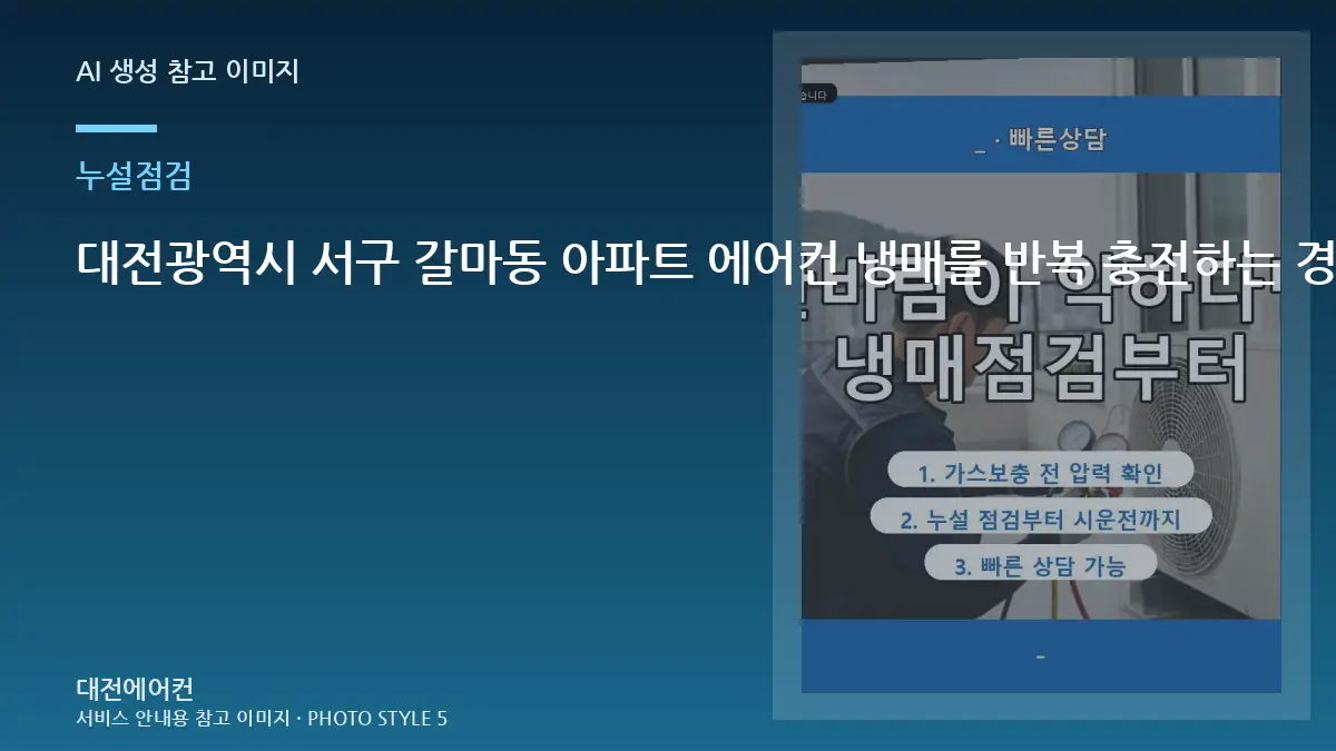 대전광역시 서구 갈마동 아파트 에어컨 냉매를 반복 충전하는 경우, 냉매 누설 점검에서 확인할 부분