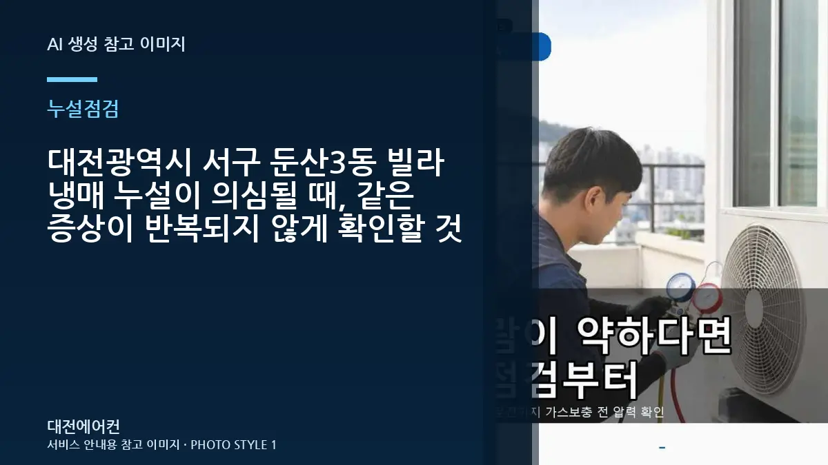 대전광역시 서구 둔산3동 빌라 냉매 누설이 의심될 때, 같은 증상이 반복되지 않게 확인할 것