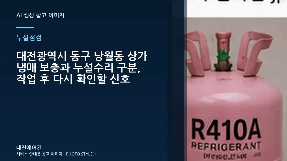 대전광역시 동구 낭월동 상가 냉매 보충과 누설수리 구분, 작업 후 다시 확인할 신호